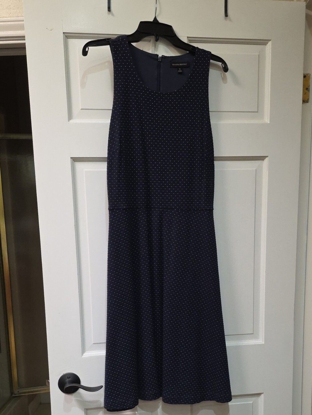 Banana Republic Navy and White Dot Sleeveless Fit-and-Flare Dress